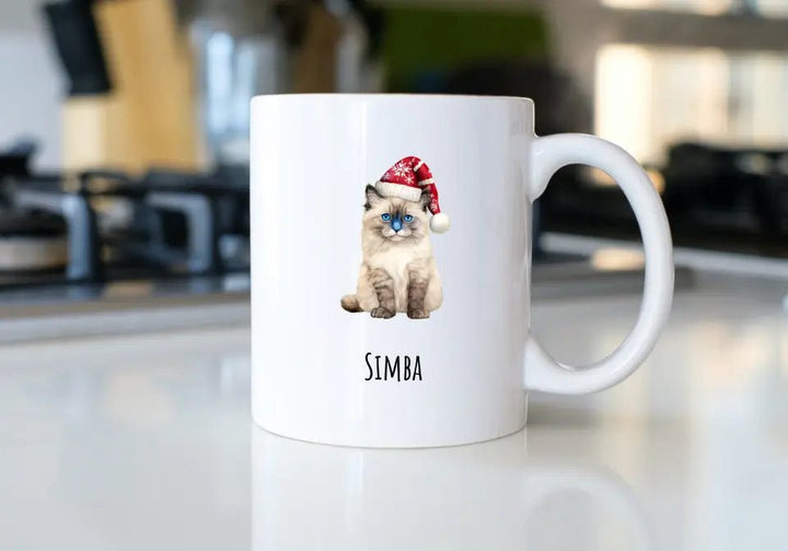 Mug Personnalisable - Illustration de votre chat avec un bonnet noël - Plusieurs races - Woolly Panda